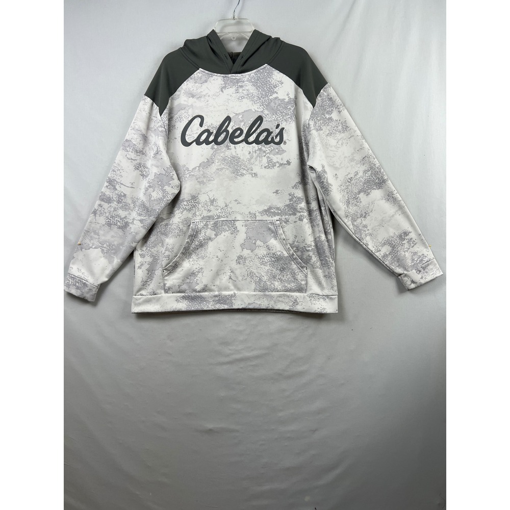 Cabela's Hoodie Mens XL Gray Snow Camo Performance Fleece Pullover Logo - Picture 1 of 7
